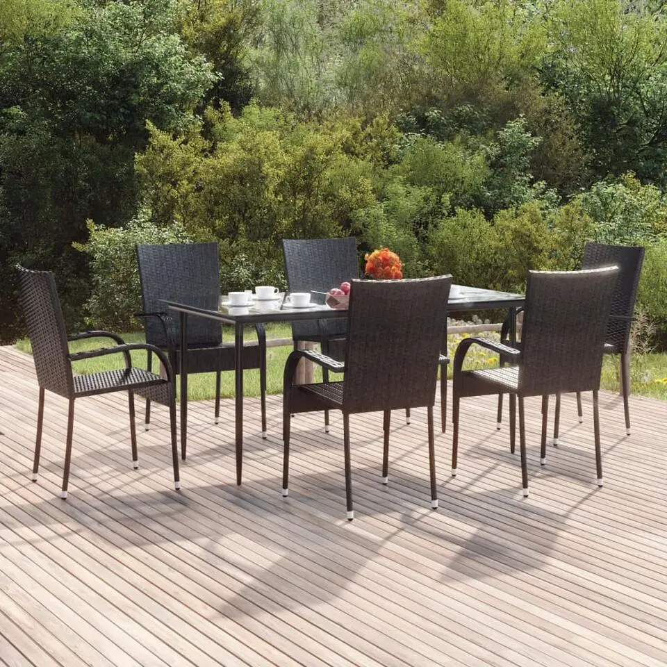 vidaXL - 7-delige Tuinset 6 fauteuils - Zwart poly rattan en glas - 160x80 cm
