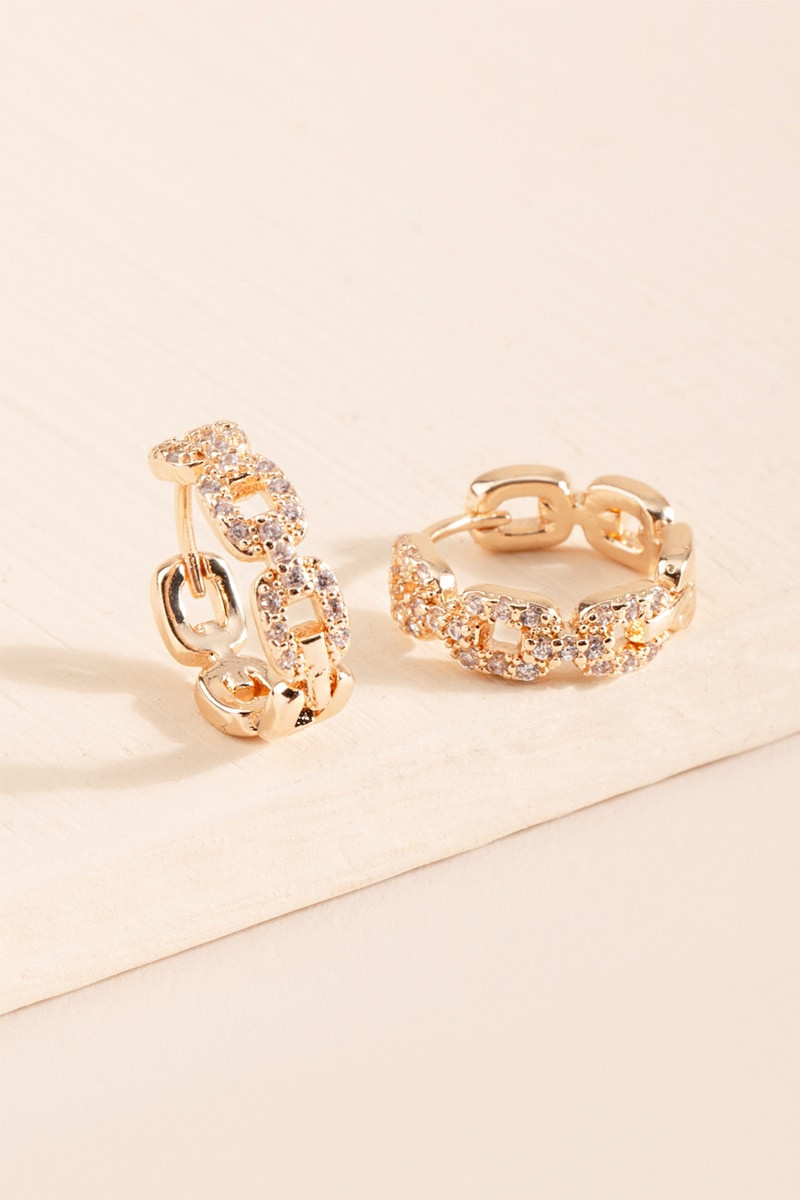 Gemma Crystal Chain Link Huggie Hoop Earrings