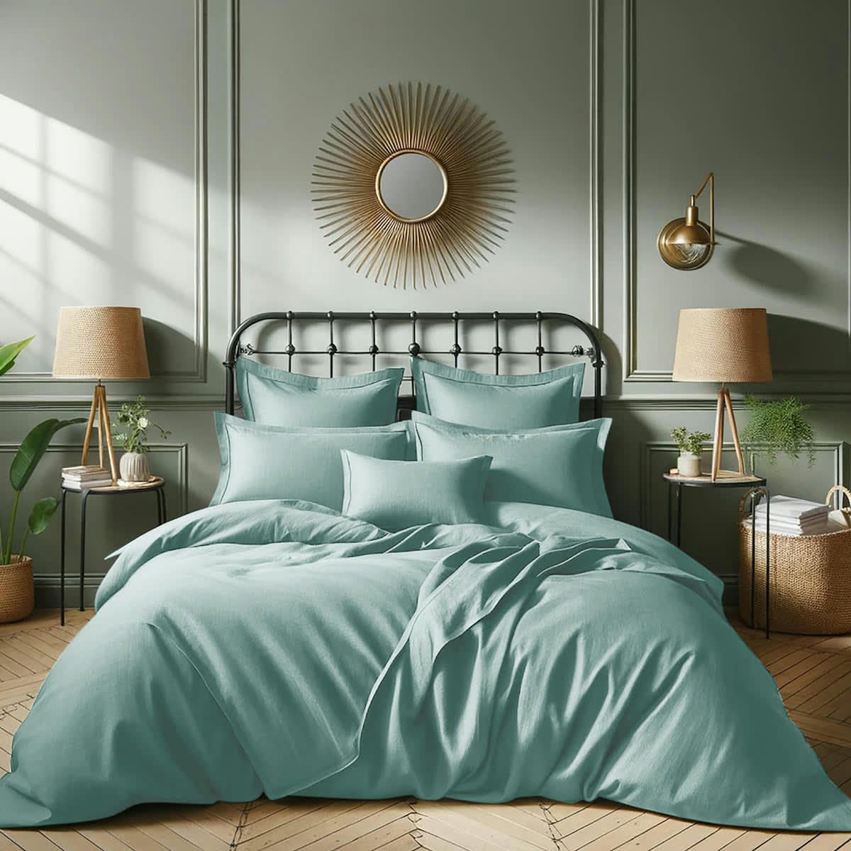 JULIA - Housse de couette satin de coton  240x220 bleu aqua