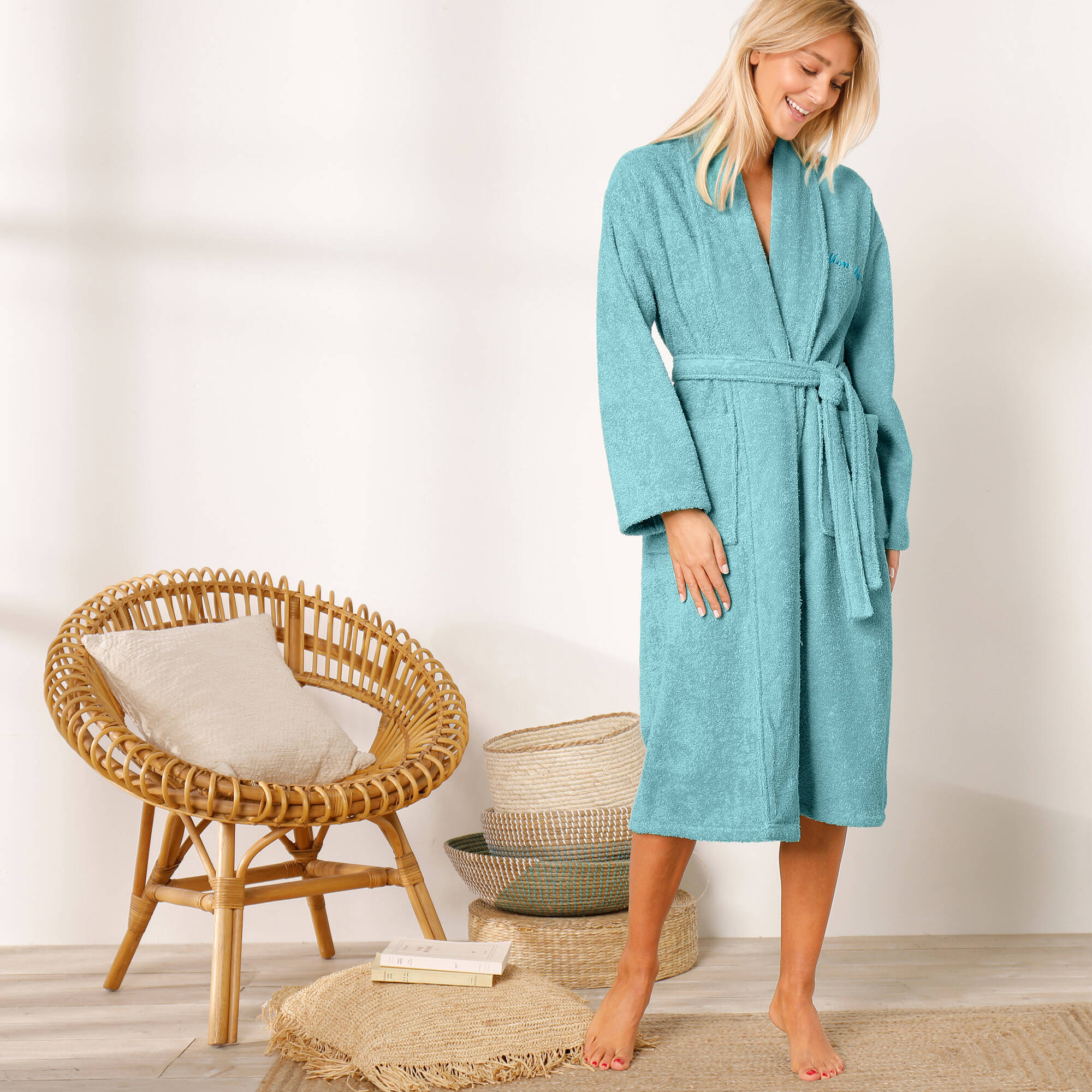 Peignoir mixte adulte éponge bouclette col ch&acirc;le personnalisable