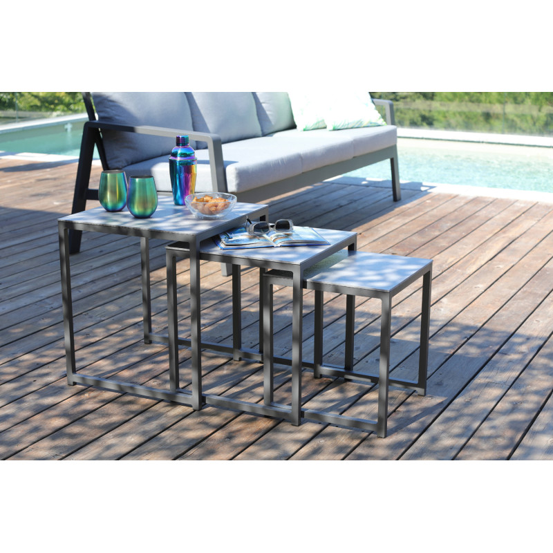 Table basse gigogne grise 3 pièces