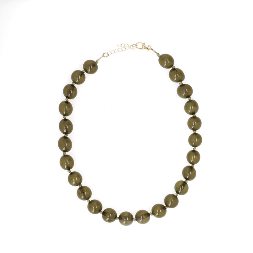 Manfield Olijfgroene kralenketting