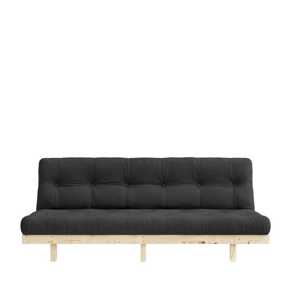 LEAN - Canapé convertible en bois naturel et tissu gris foncé