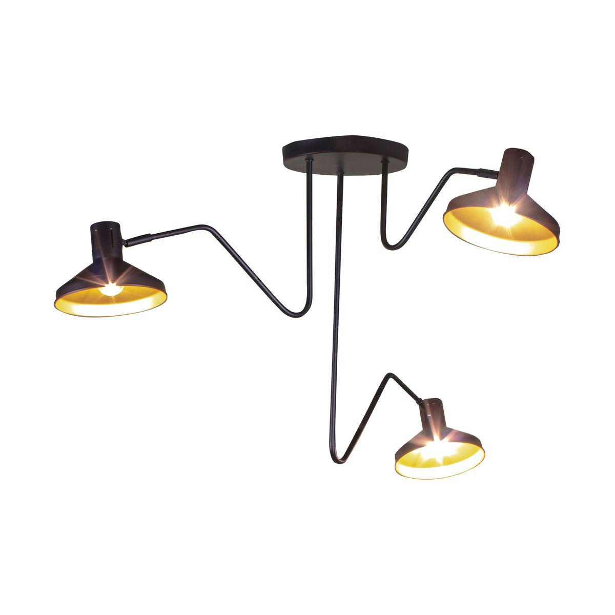 SNAKE - Suspension triple en métal noir et doré h51cm