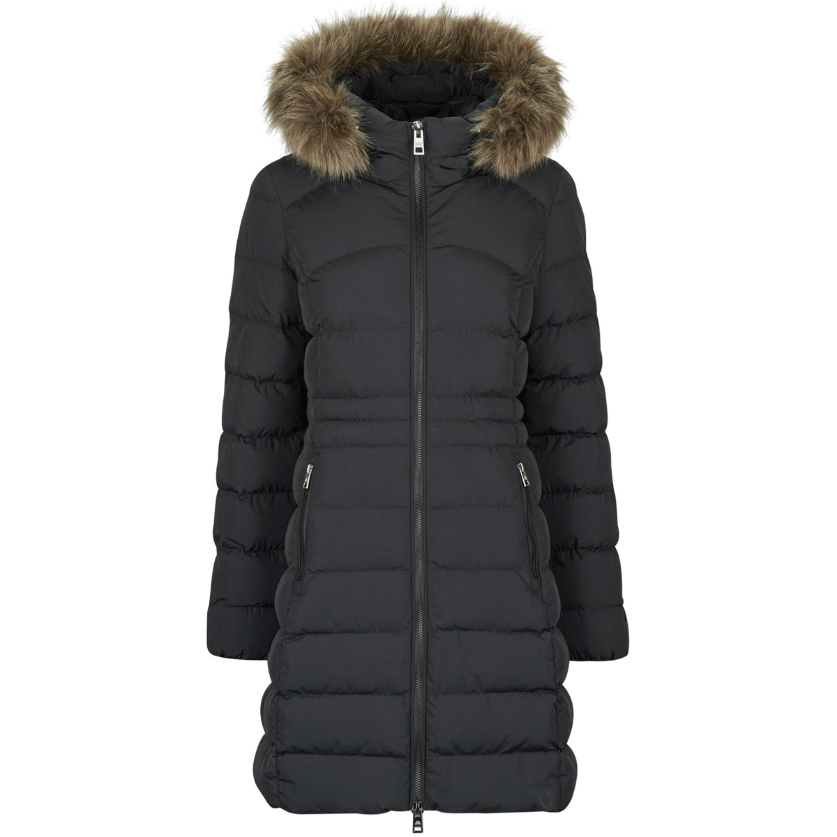 Superdry - FUJI HOODED MID FAUSSE FOURRURE - Black