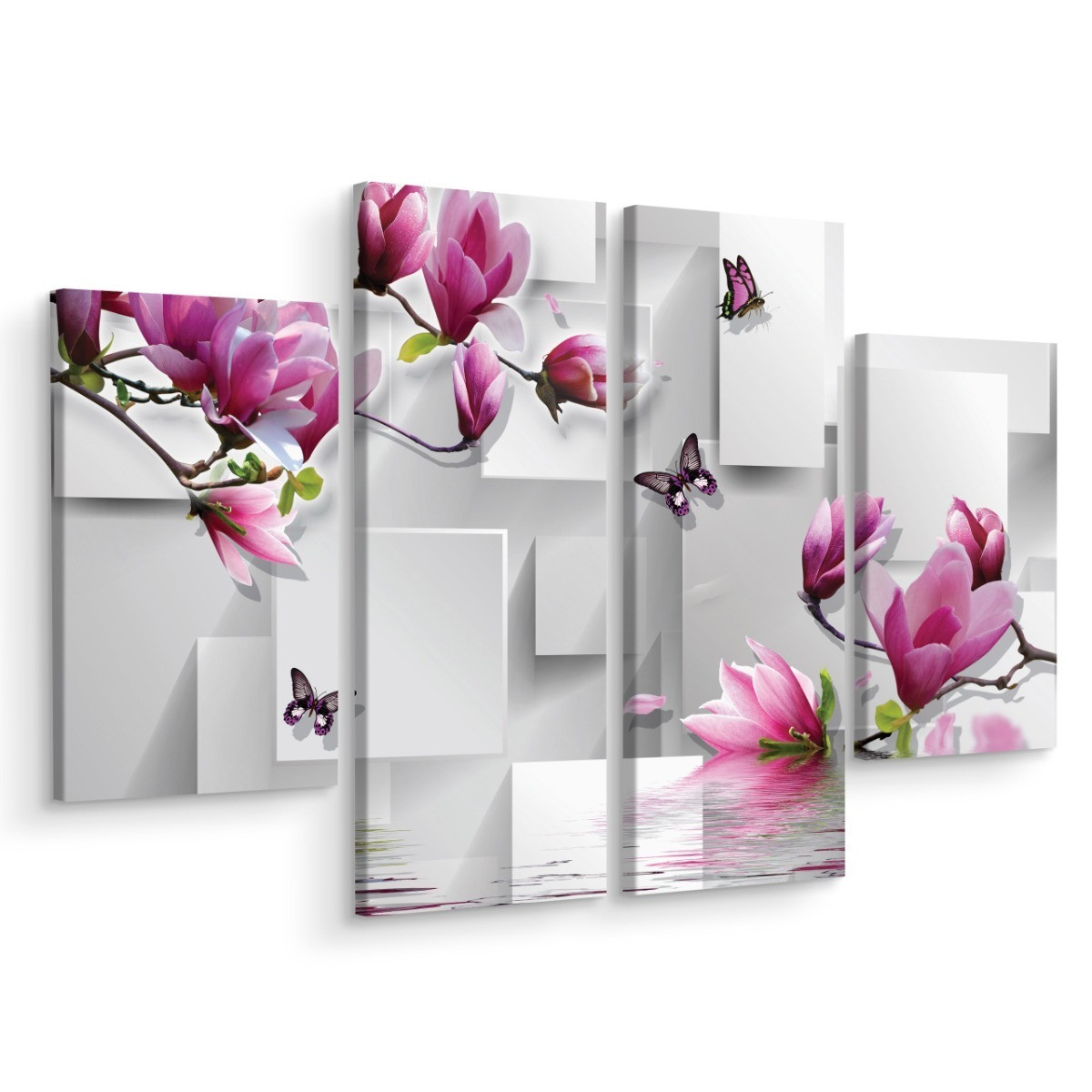 Obraz Tetraptyk MAGNOLIE Motyle Abstrakcja 80x60cm