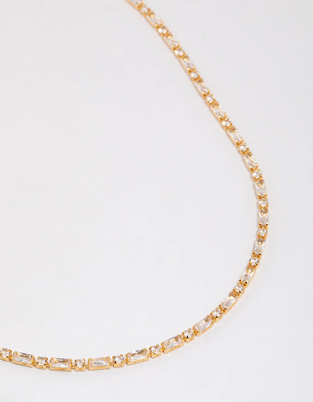 Gold Plated Cubic Zirconia Round & Baguette Tennis Necklace
