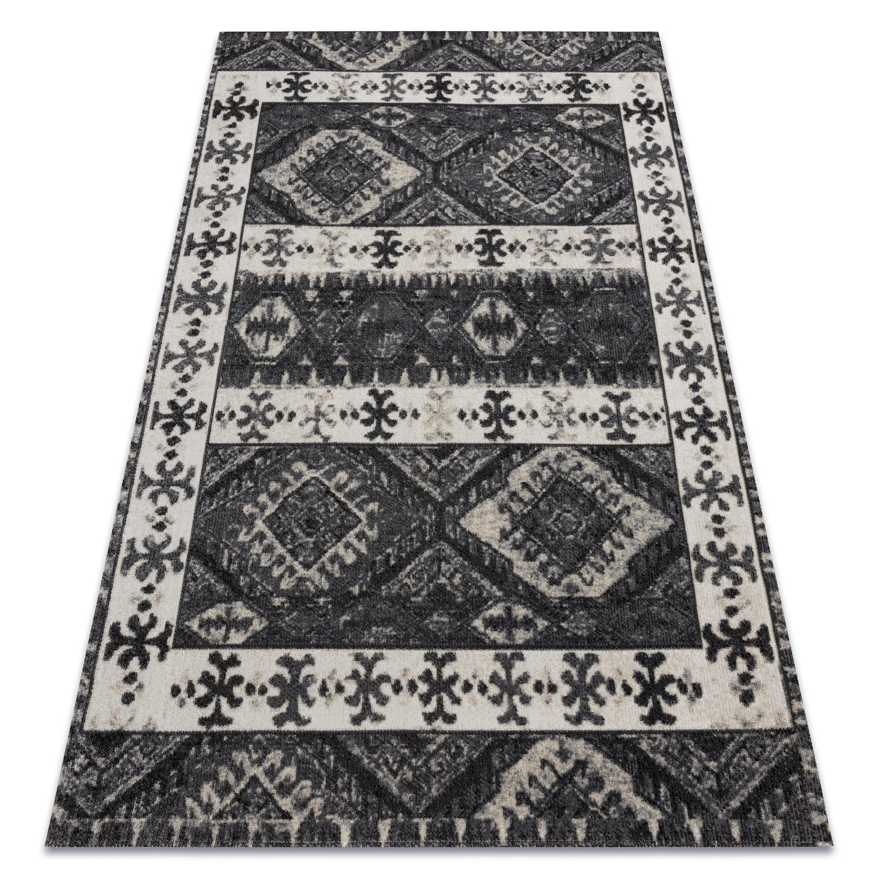 Dywan nowoczesny MUNDO E0651 etniczny outdoor beż / czarny 80x150 cm