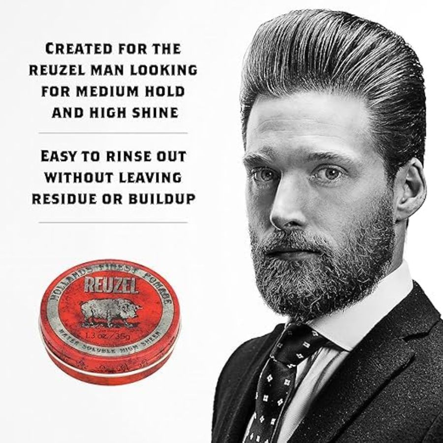 Reuzel Red Pomade Medium Hold High Shine Pomade For Men, Water Soluble - 35g