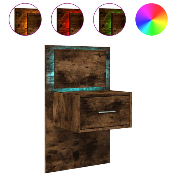 Szafka Nocna Brązowa z Szufladą Wisząca z LED Do Sypialni 48,5x32,5x80 cm
