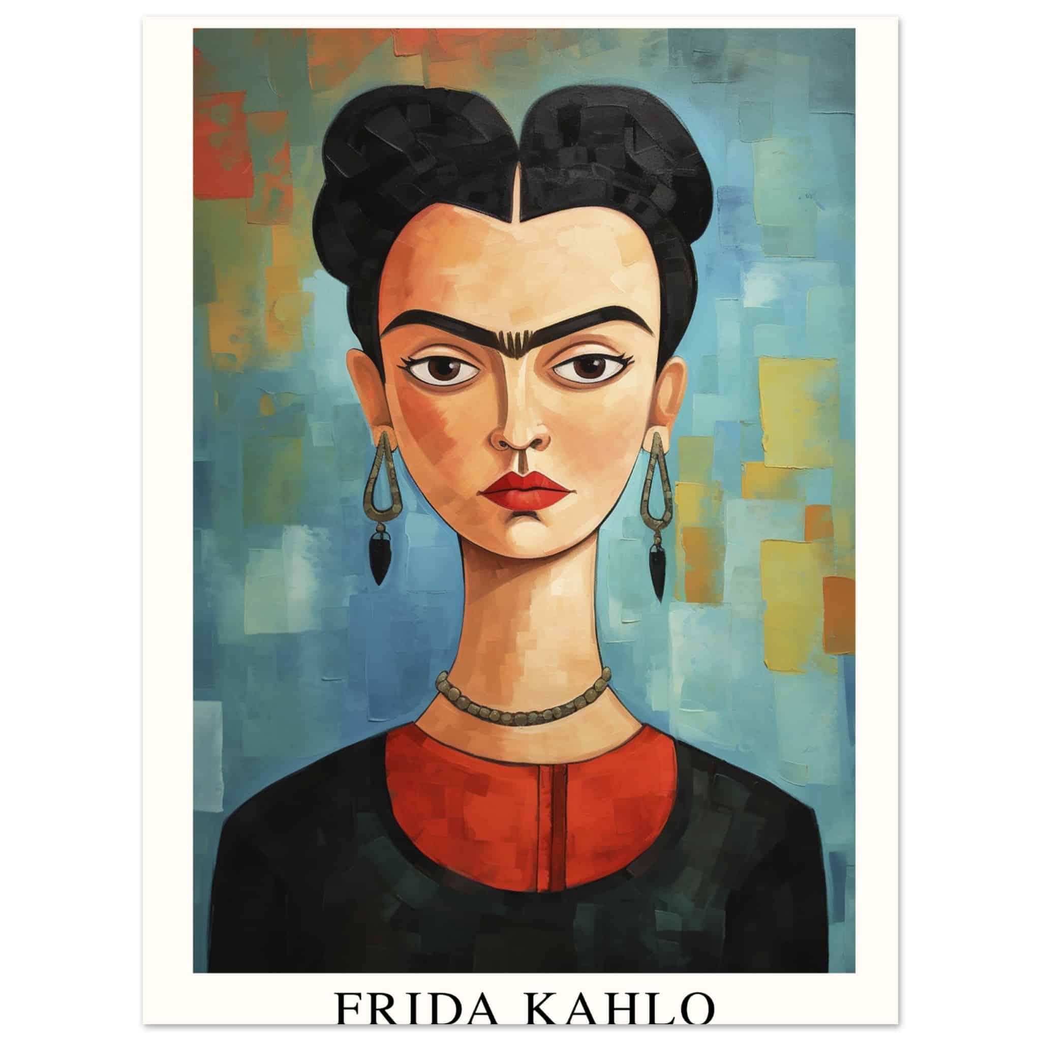 Artfulprints Poster Frida Kahlo - Painted artistic portrait  - 30x40 cm - Blauw