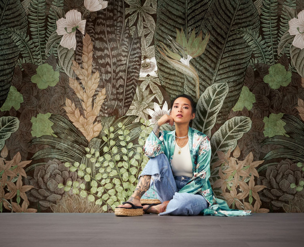 One Wall one Role fotobehang jungle-motief groen, beige, wit en bruin - 371 x 280 cm - AS-382431