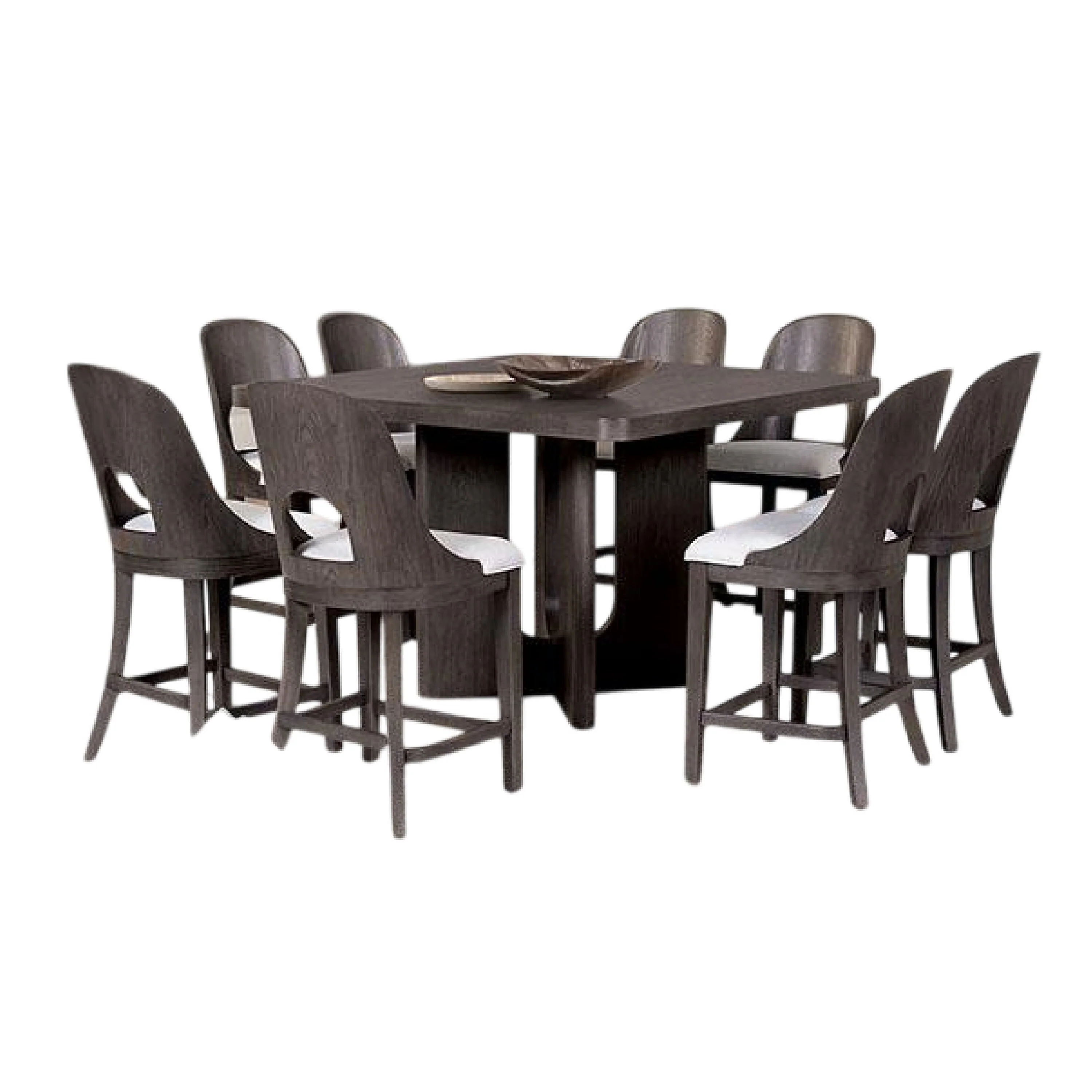 Zoko 9pc Counter Height Dining Table Set, White Seats, Ash Gray Wood