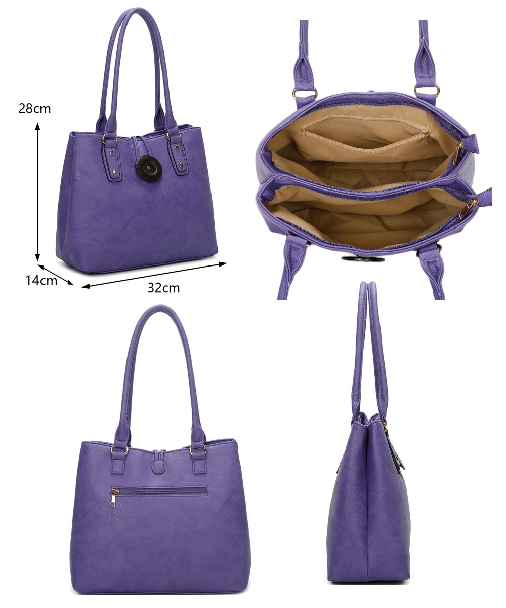 Fontanella Fashion Elegance Button Design Dual Compartment PU Leather Shoulder Bag