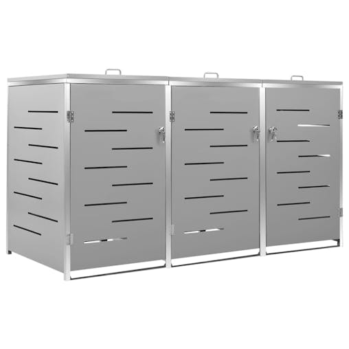 NNEVL Triple Wheelie Bin Shed 207x77.5x115 cm Stainless Steel