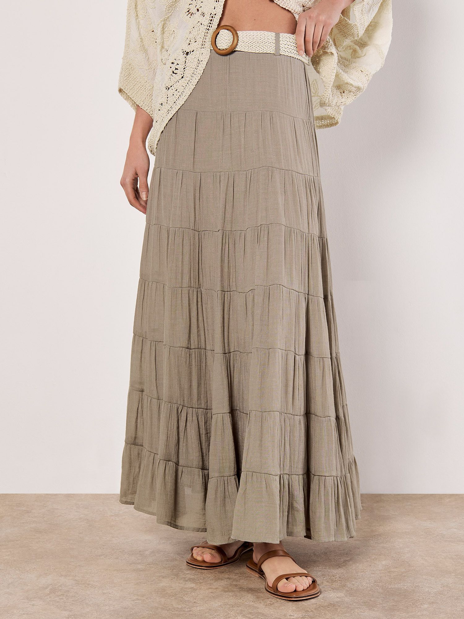 Apricot Tiered Maxi Skirt