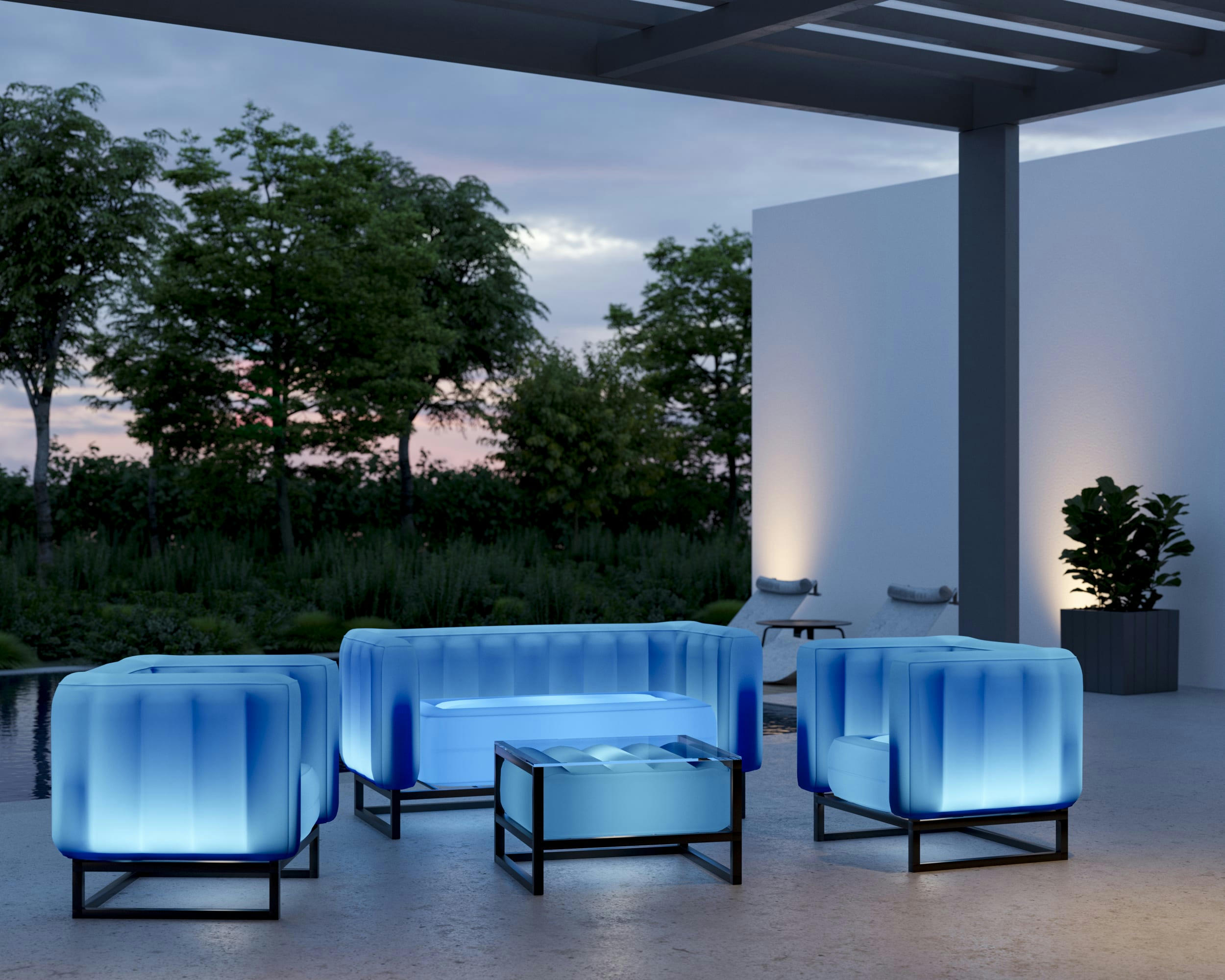 YOMI EKO - Fauteuil design Lumineux cadre aluminum assise thermoplastique bleu