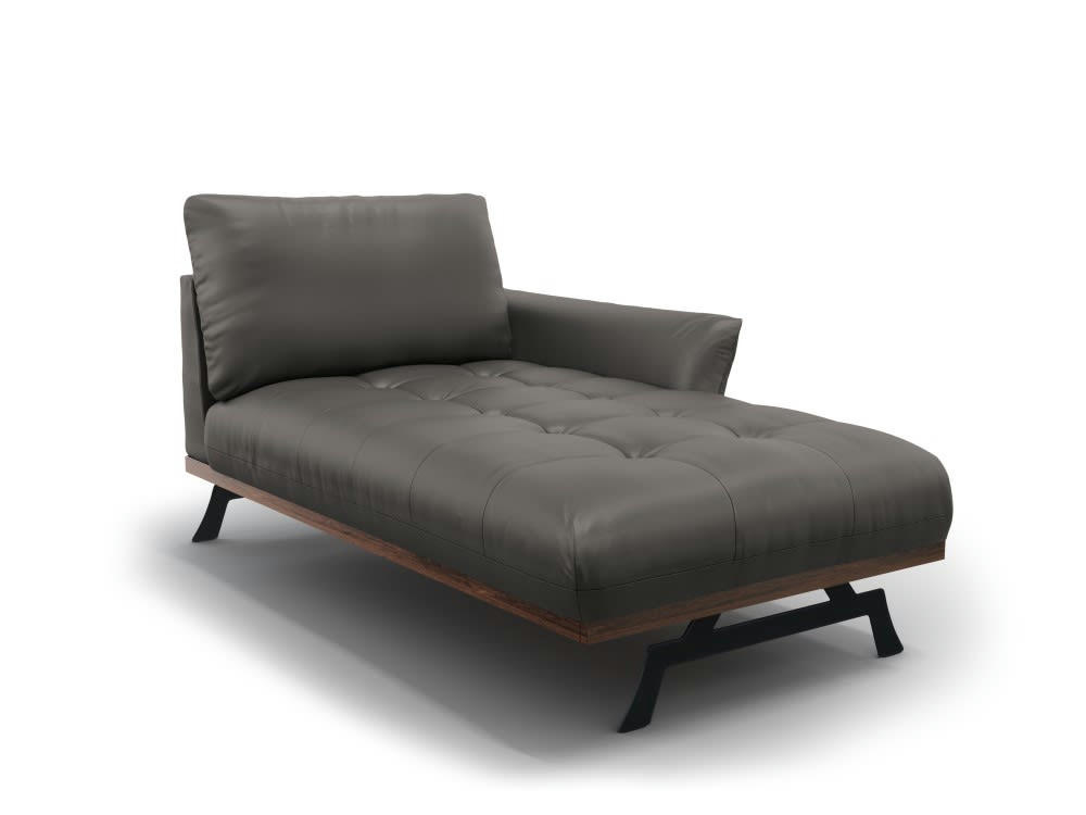 OLIVIER - Méridienne 1 place en cuir gris foncé