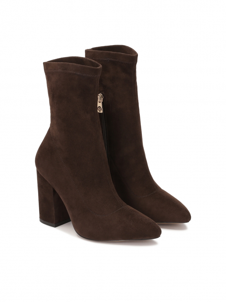 Dark brown fabric boots with a post