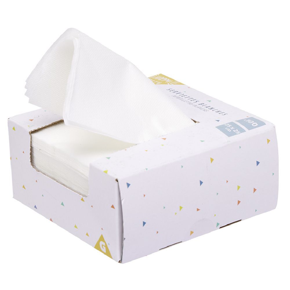 Serviette cocktail jetable carré blanc x100