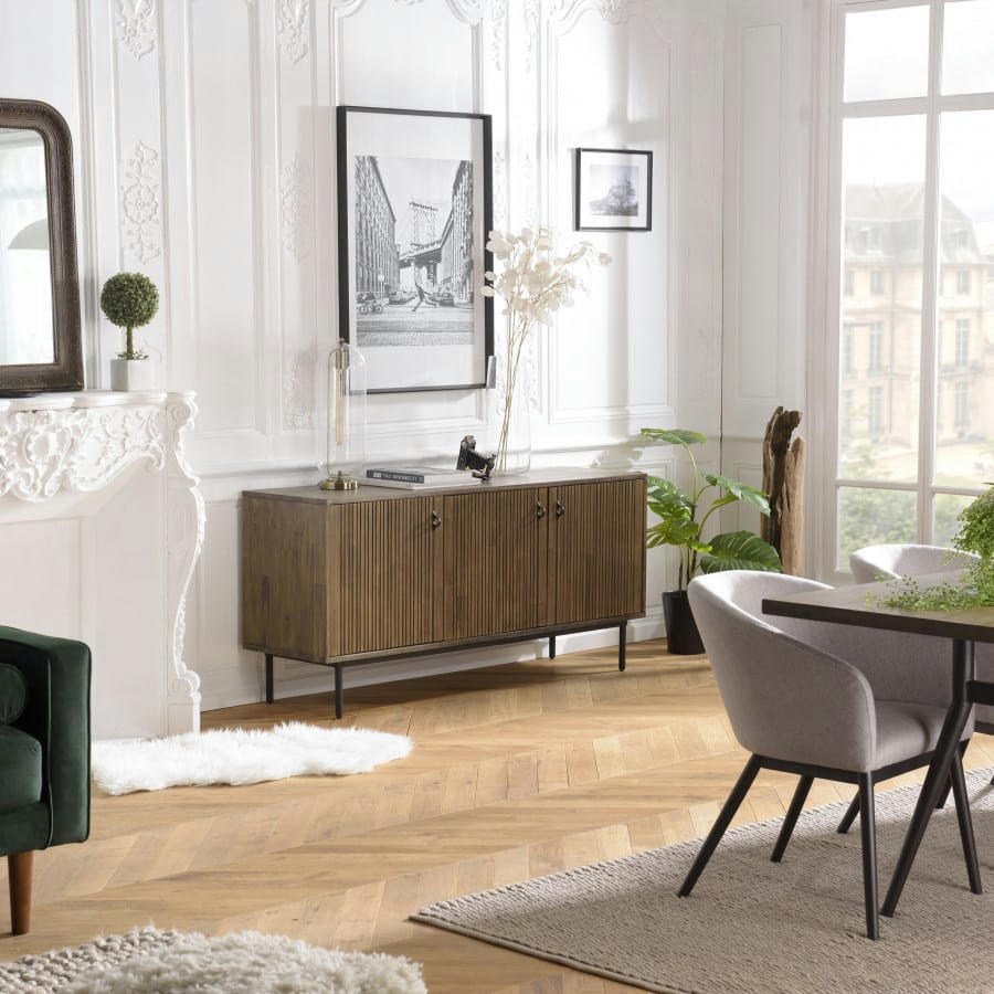 ERNESTO - Buffet 3 portes en acacia et pieds en métal noir