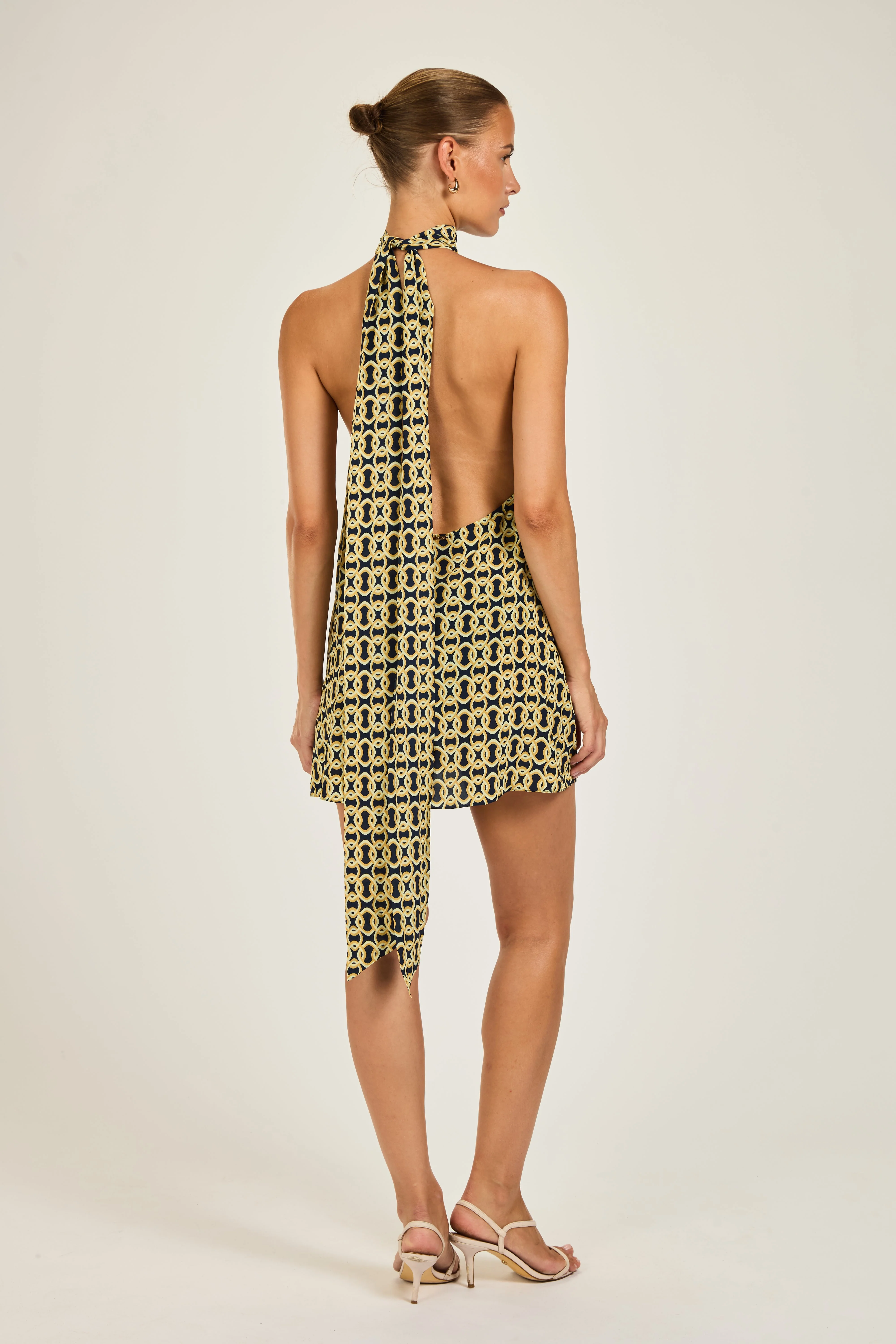 Ibiza Dress - Navy/Gold Link Print