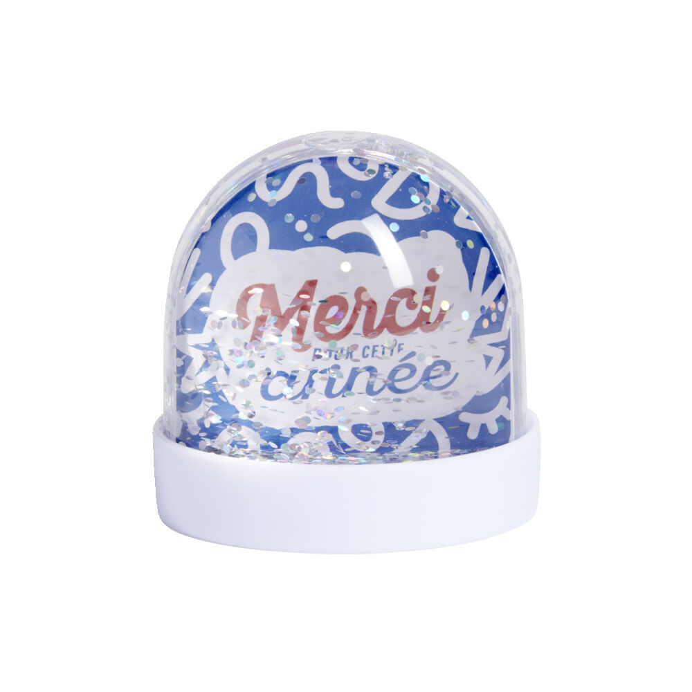 Boule à neige paillettes Merci pour cette année bleu