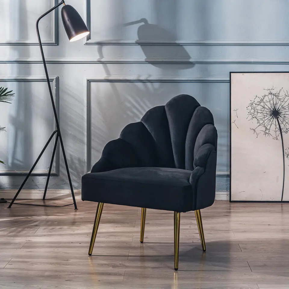 Retro metalen fauteuil met zwarte fluwelen bekleding