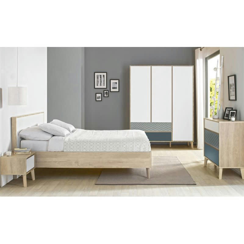 SIDOINE - Table de chevet 1 tiroir décor chêne et blanc