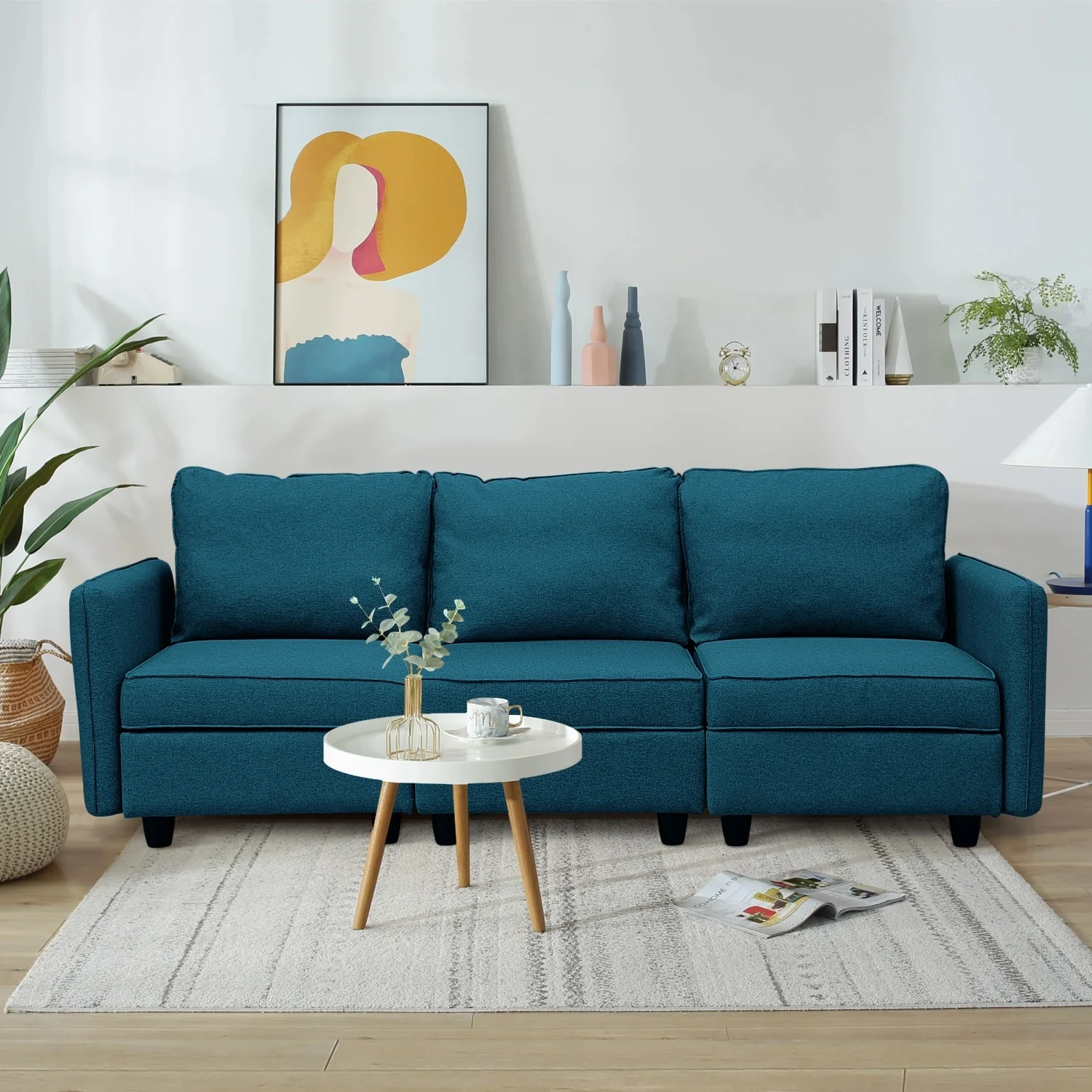 Sofa with Storage, Upholstered Sofa Couch with Modern Linen Fabric