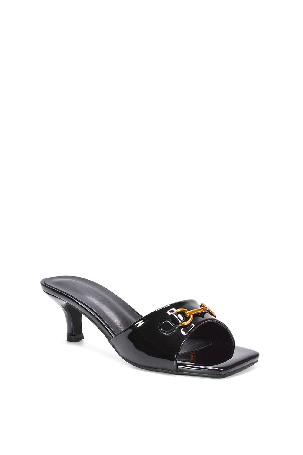 XY London Toni' Square Toe Mule Heeled Sandals With Decorative Buckle