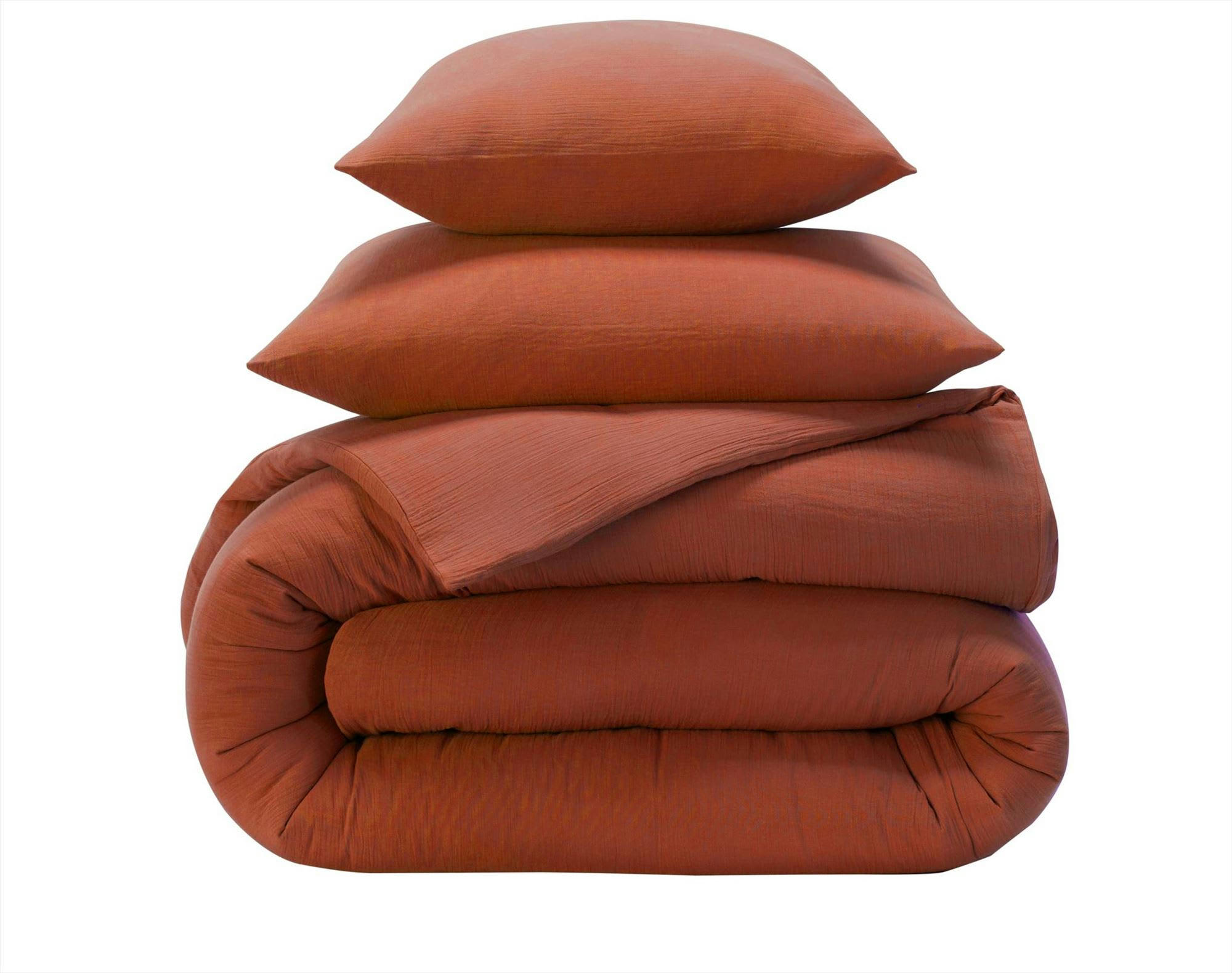 DOUBLE GAZE - Drap-housse 90x190x28 orange terracotta en coton