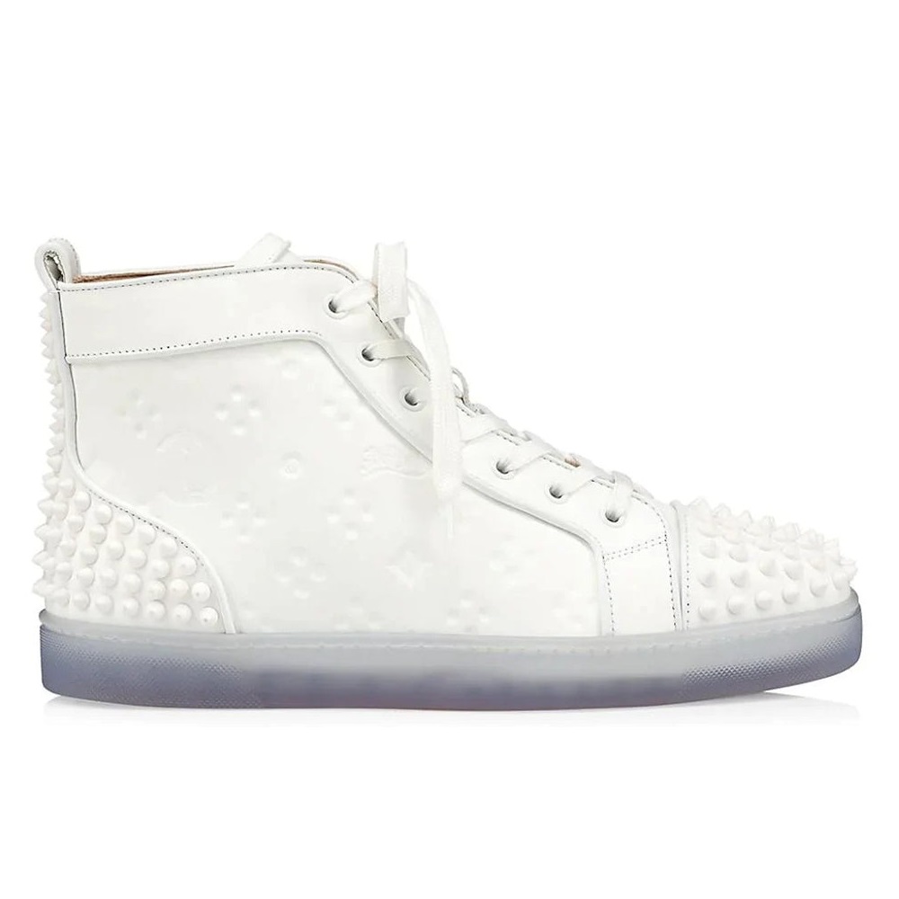 Christian Louboutin White Embossed “LoubinTheSky” Leather Lou Spikes 2 High-Top Sneakers