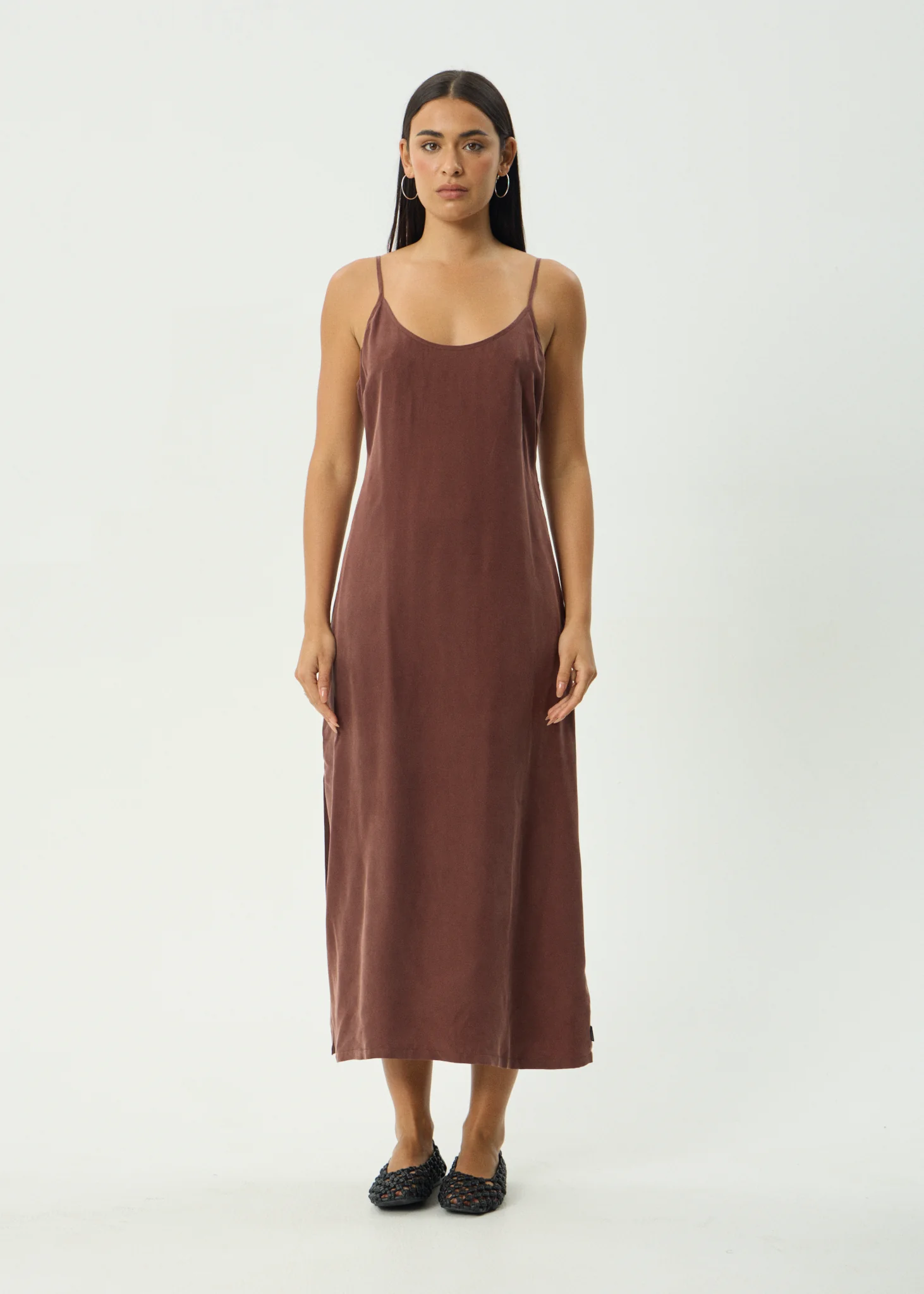 AFENDS Womens Valley - Cupro Midi Dress - Hazelnut