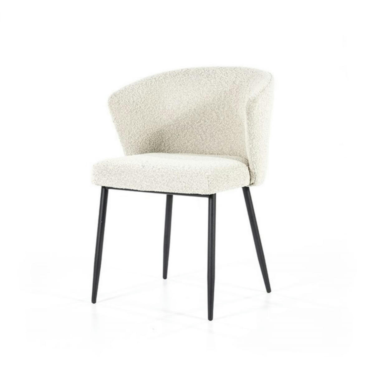 SONY - Chaise salle à manger tendance en tissu bouclé blanc