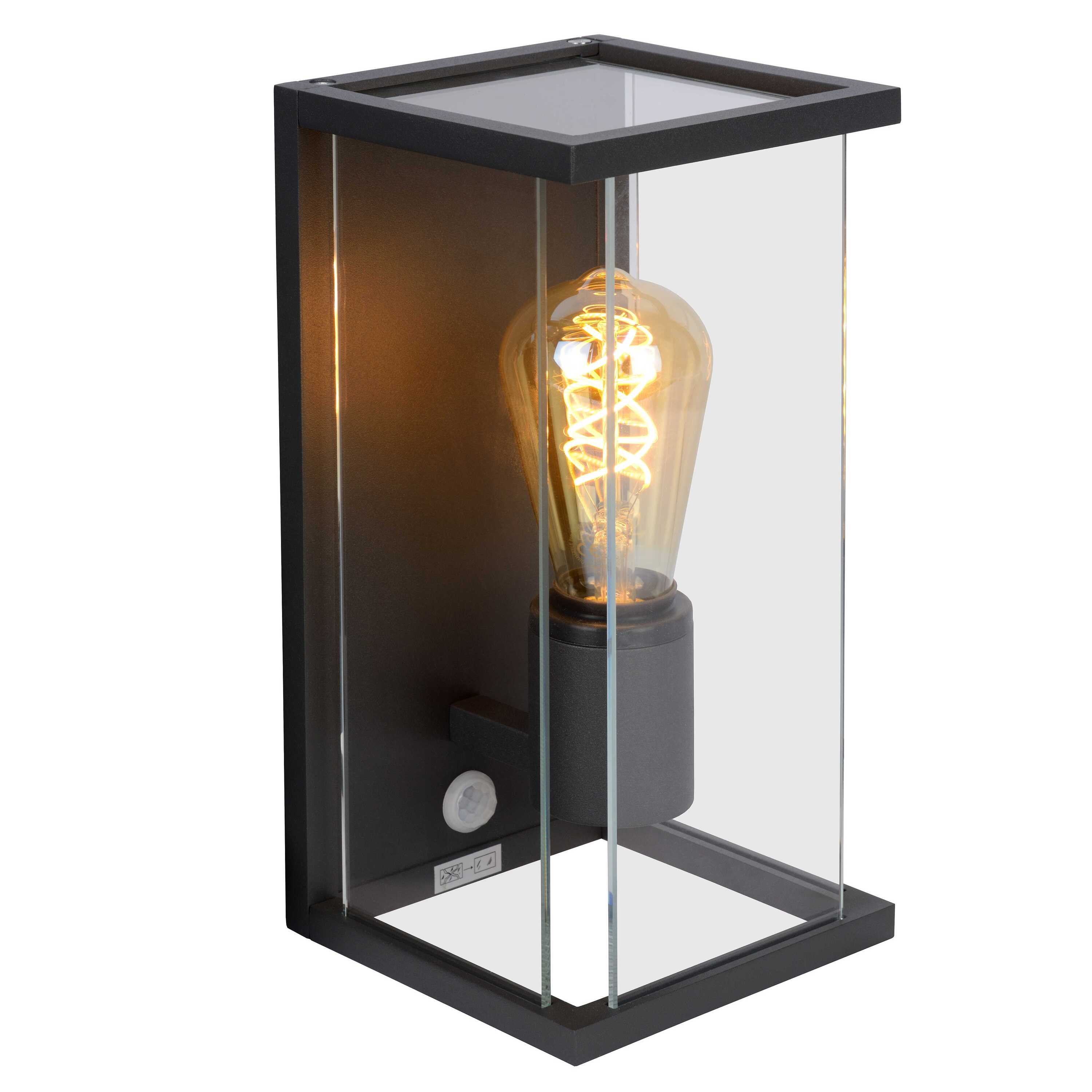 Claire wandlamp buiten IP54 met bewegingssensor zwart