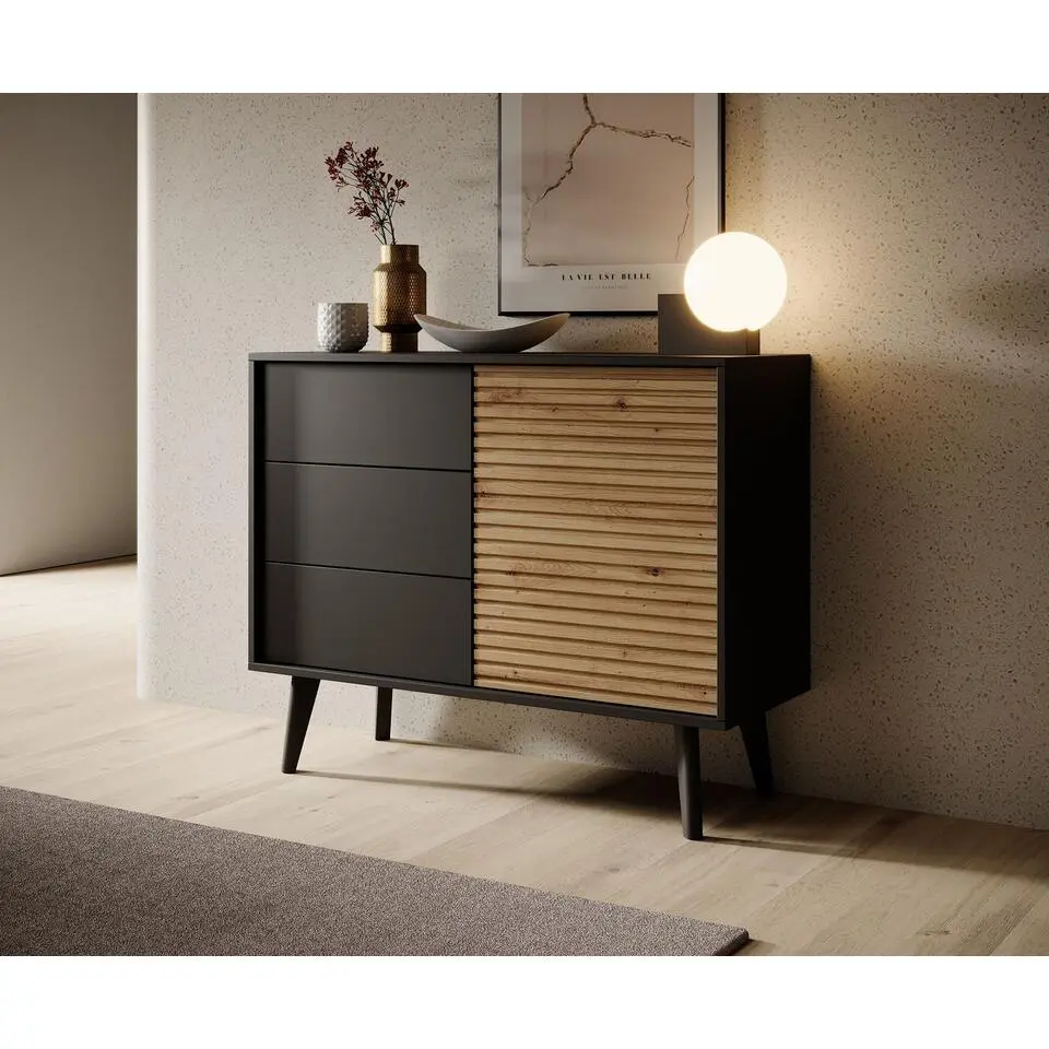 Meubella - Dressoir Palladium - Eiken - Zwart - 104 cm