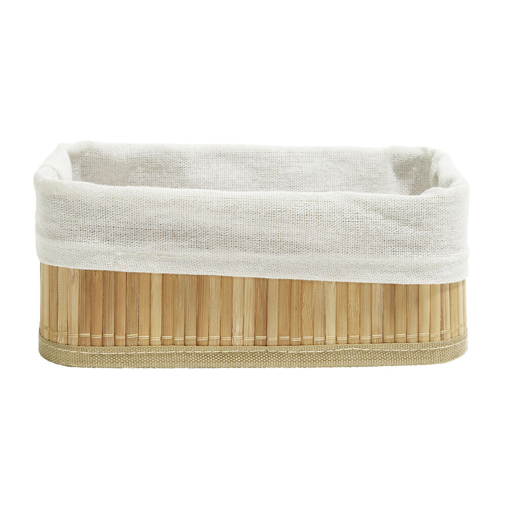 Panière de rangement en bambou et tissu 18x9xH7,6cm