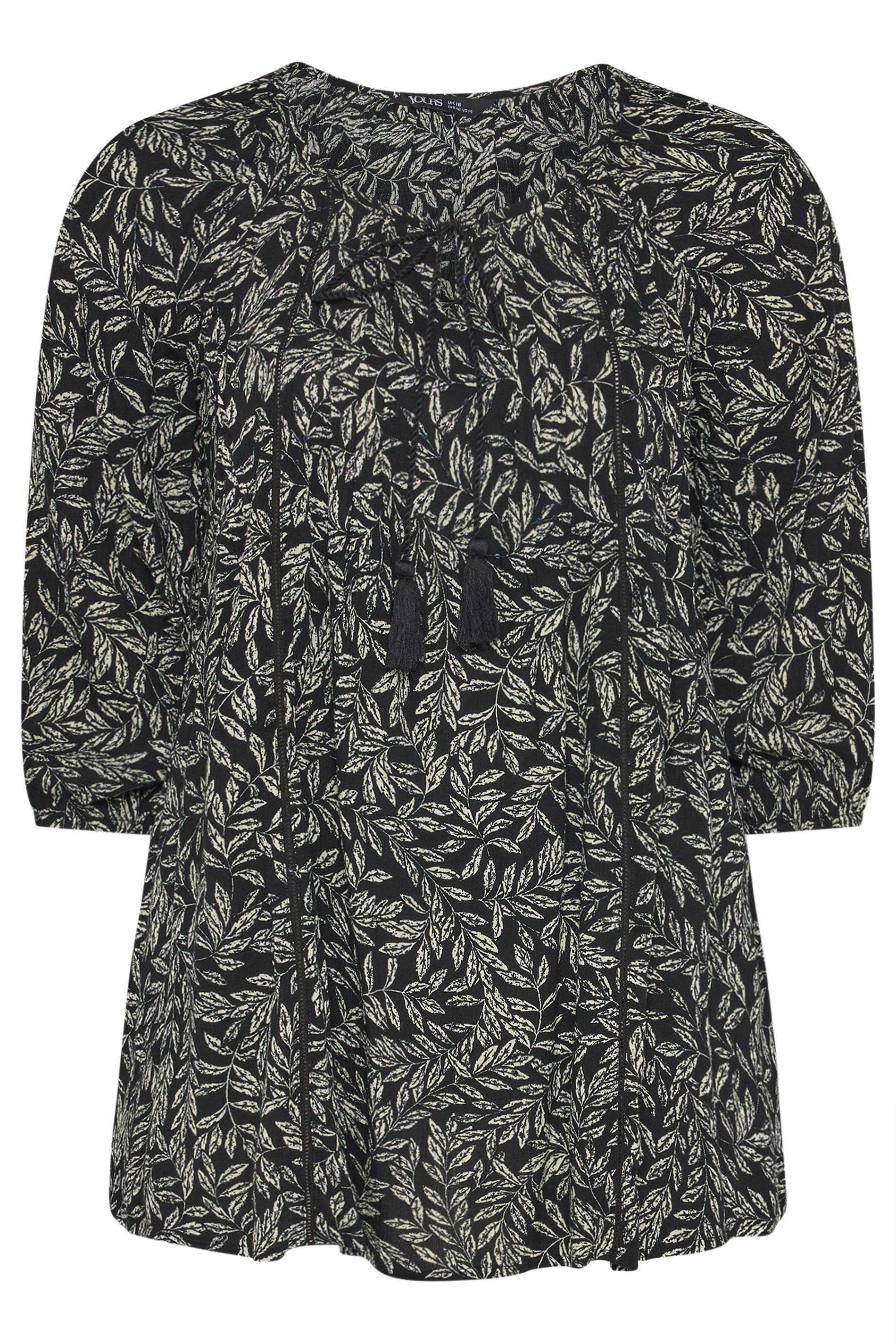 Yours Leaf Print Tie Neck Top