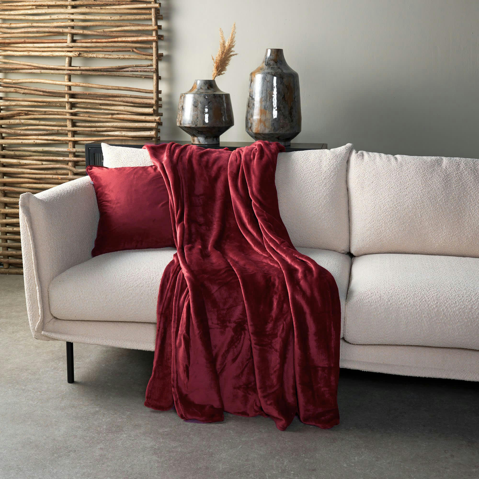 CHARLIE - Plaid rouge fleece 200x220 cm uni