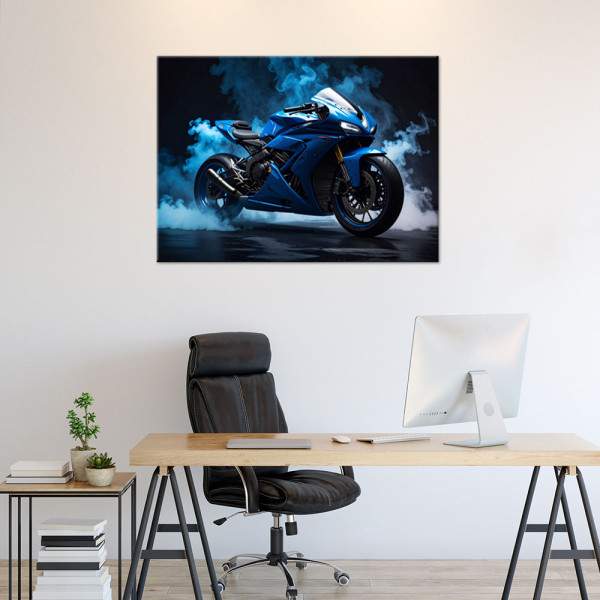 Obraz do salonu biura pokoju nastolatka, Niebieski Motocykl Motor 30x20