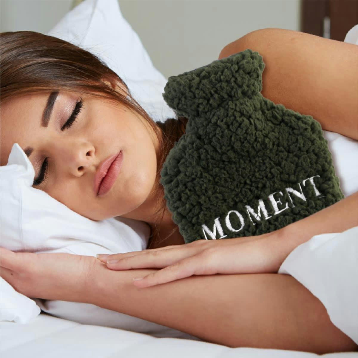 - Bouillotte marron avec enveloppe en fourrure