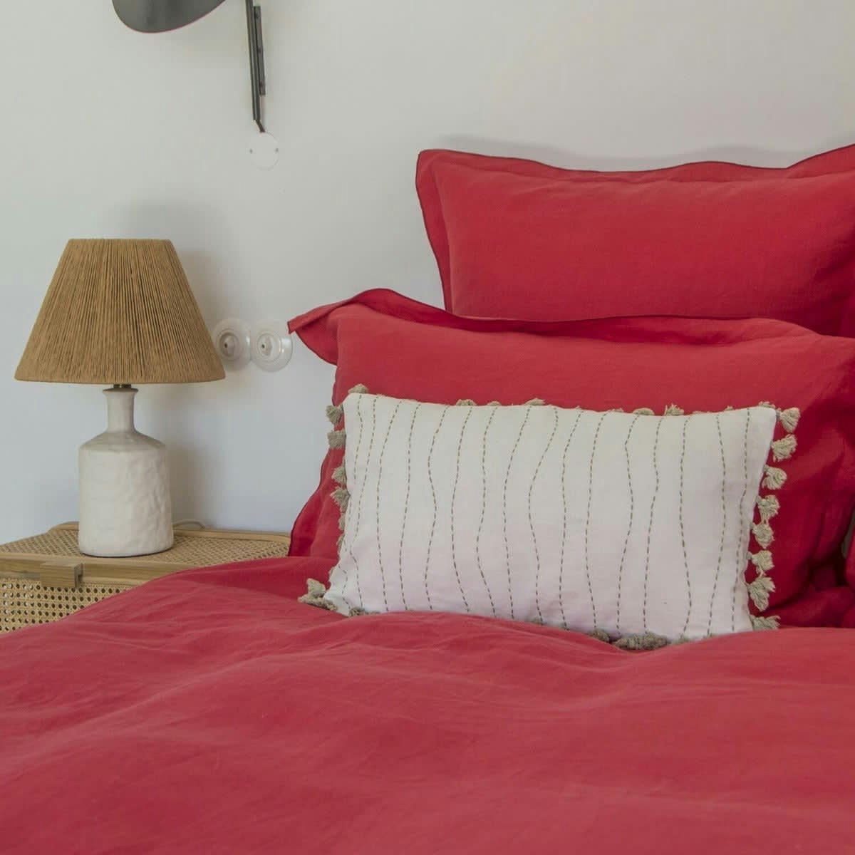 HORTENSE - Drap plat lin lavé  240x300 rose framboise