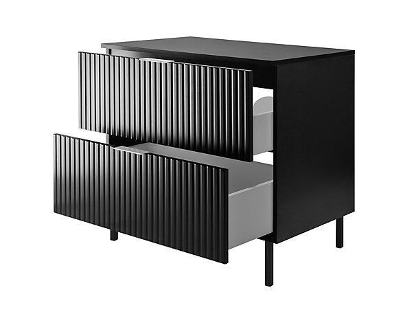 Meuble vasque, noir, 80 x 77 x 46 cm, poignée argentée, pieds noirs   plan de travail