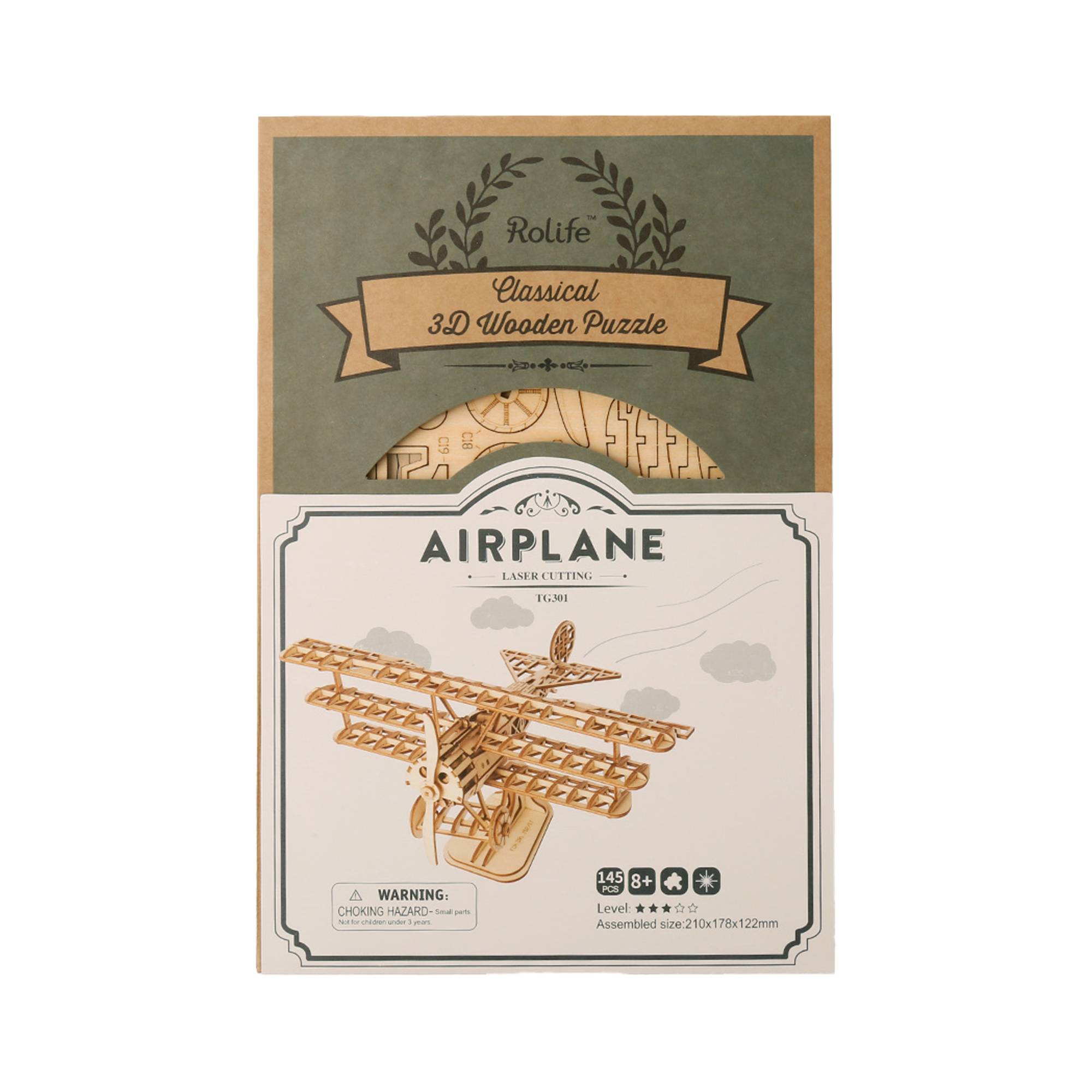 Rolife Bi-Plane 3D Wooden Puzzle Kit