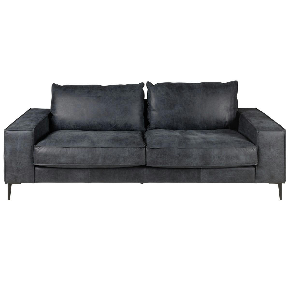 BRETT - Canapé 3 places en cuir de vache noir