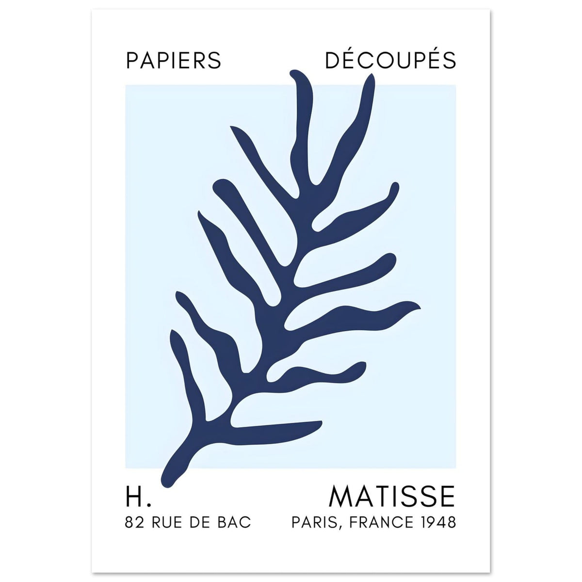 Artfulprints Poster Matisse – Ocean flora navy blue I  - A4 21x29.7 cm - Blauw