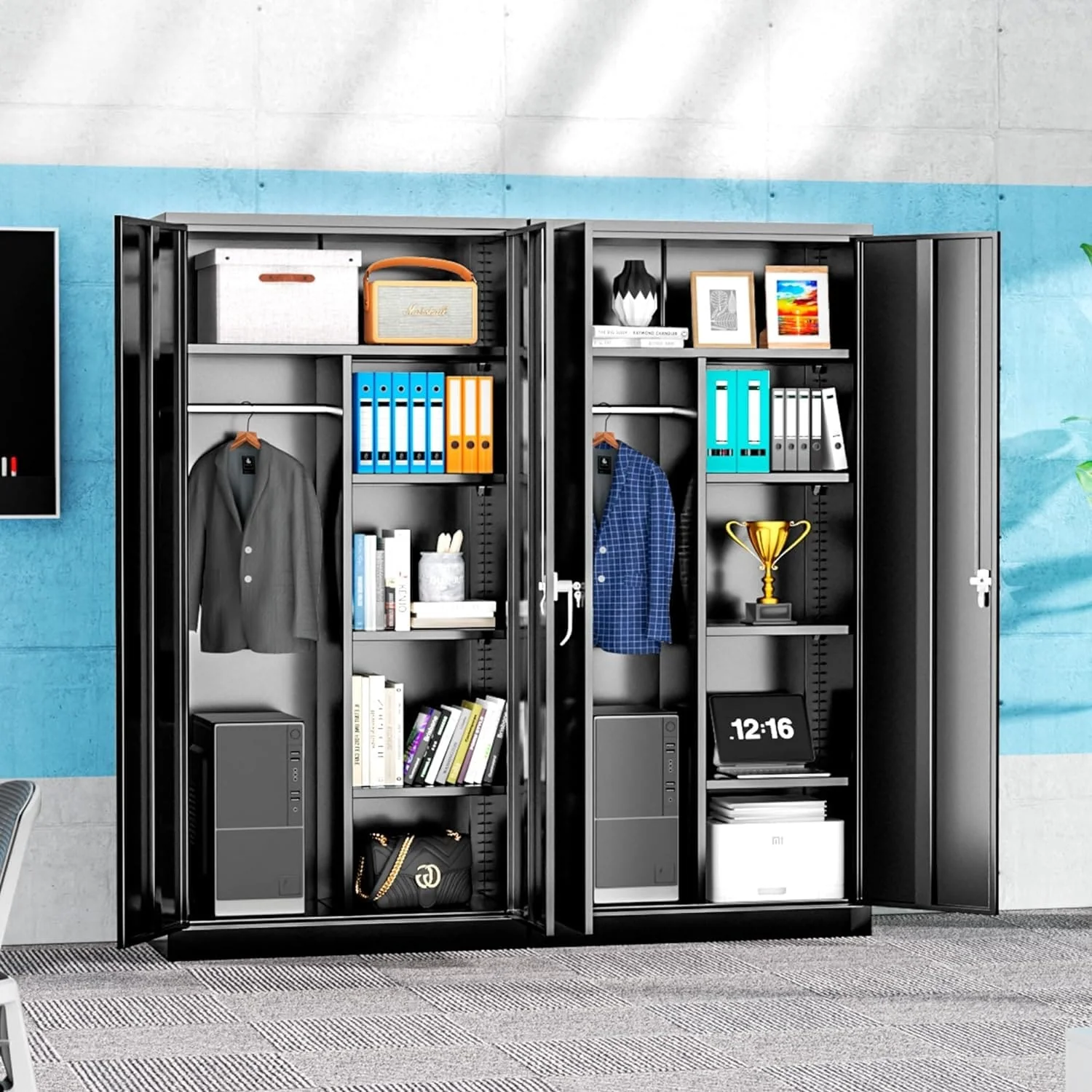 72 Lockable Metal Wardrobe Armoire Closest Storage Cabinet with Adjustable Shelves and Hanging Rod