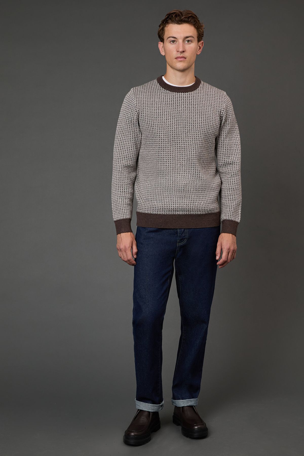 Burton Dark Brown Super Soft Knitted Geo Crew Neck Jumper