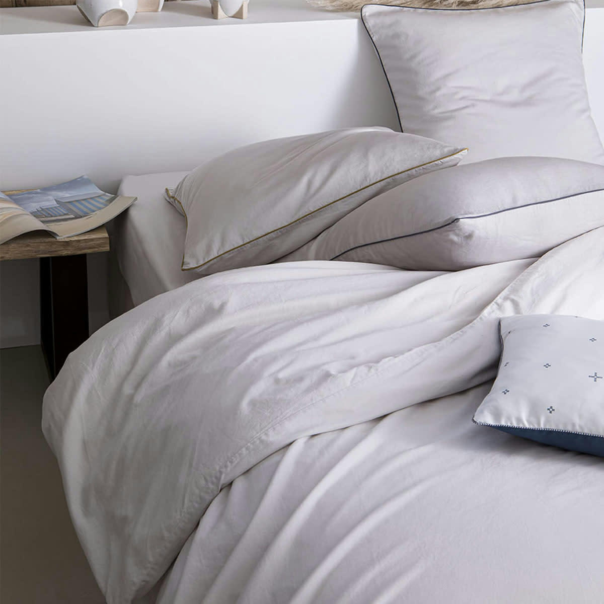 BRUME - Drap housse en satin de coton gris 140x200